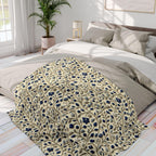William Morris Fleece Throw: Navy Botanical Arts and Crafts Blanket