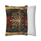 Elegant Holiday Snowflake Pillow Cover: Festive Red, Green & Gold Striped Christmas Decor for Home