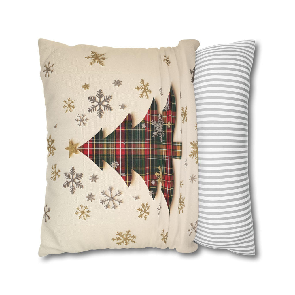 Tartan Christmas Tree Pillow Cover: Rustic Plaid Holiday Cushion Case