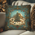 Country Christmas Farmhouse Pillow Cover: Barnyard Holiday Scene