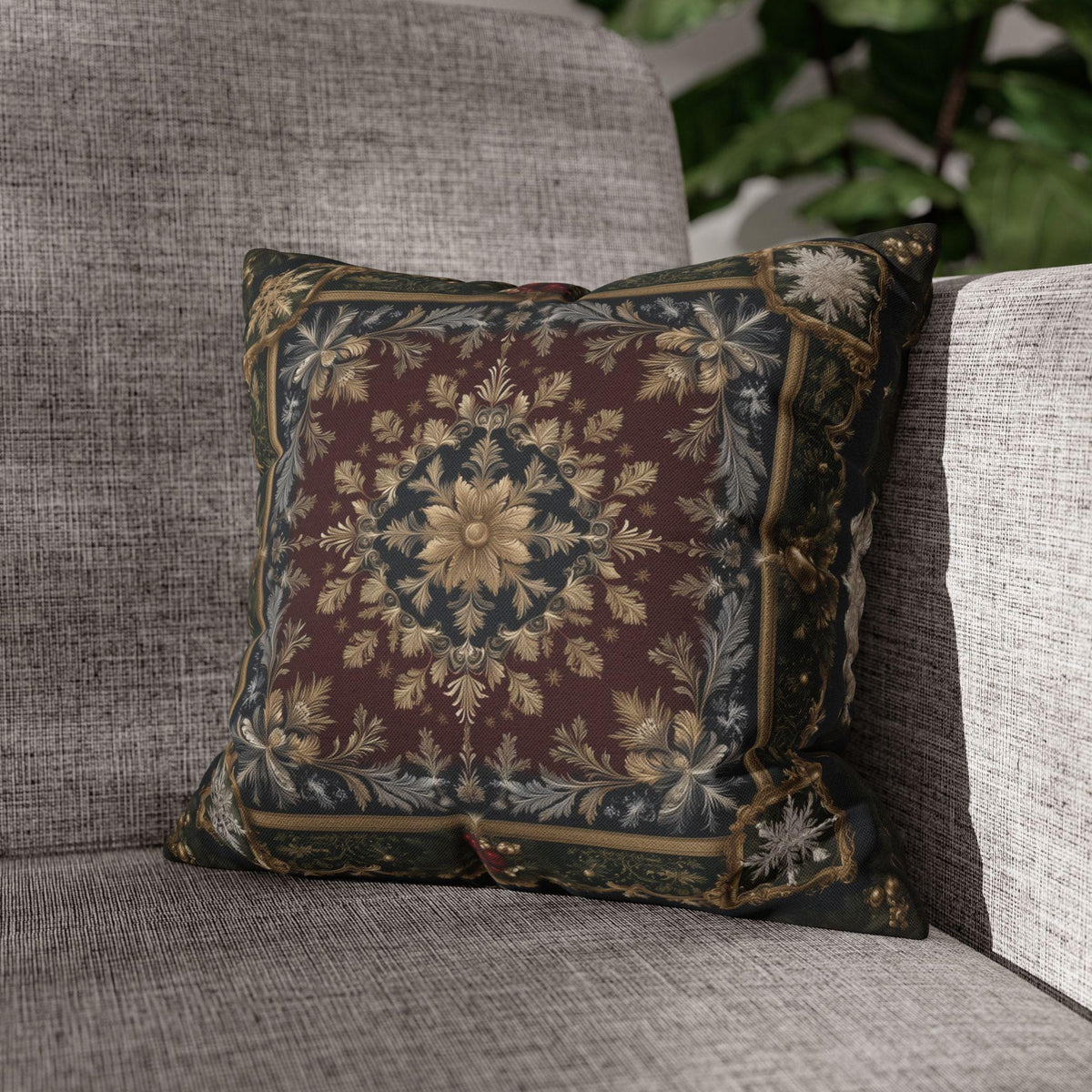 Baroque Christmas Pillow Cover: Burgundy Gold Navy Ornate Winter Damask, Traditional Holiday Decor