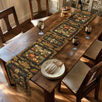 William Morris Inspired Fall Table Runner: Vintage Harvest Tapestry in Deep Brown, Gold, & Rust