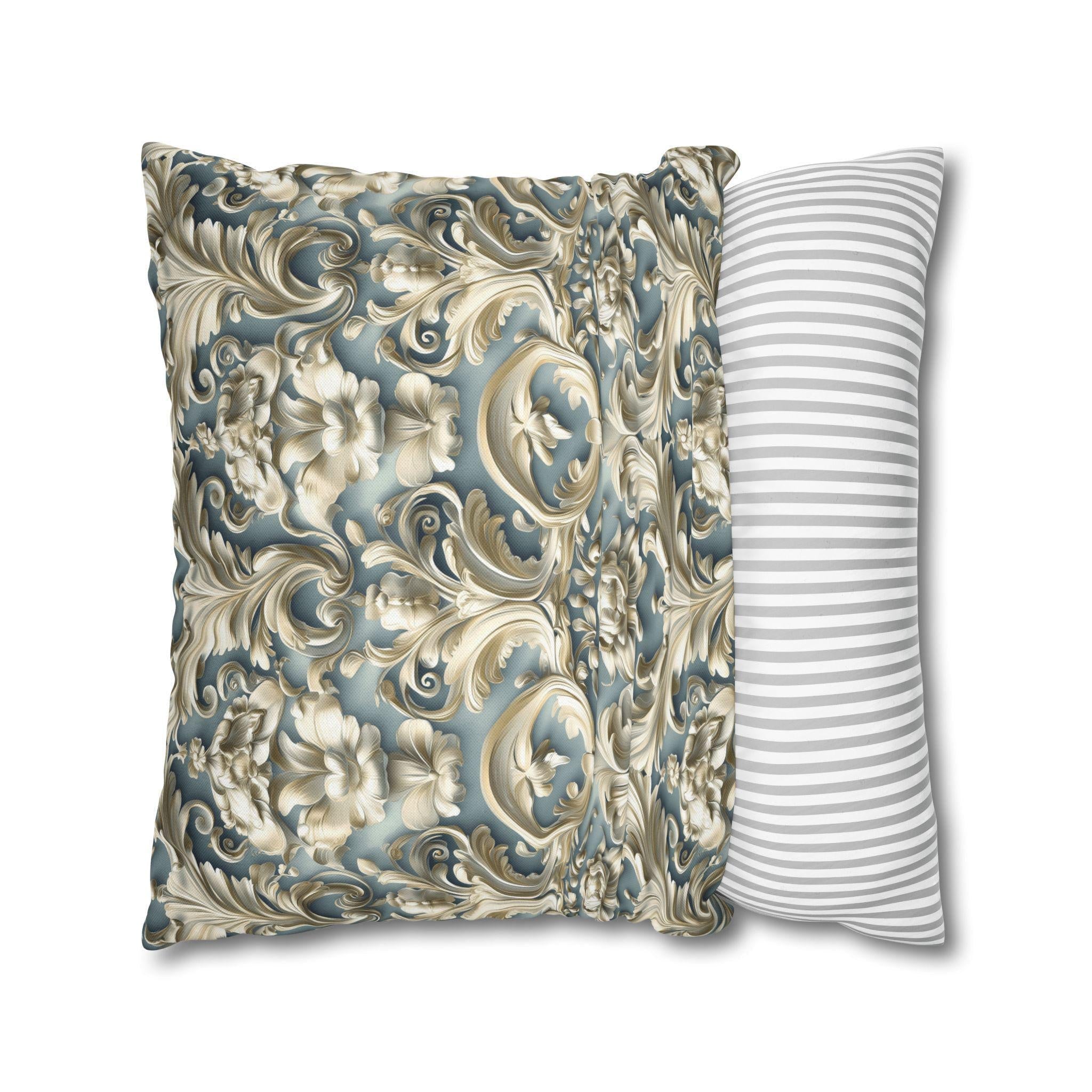 Rococo Floral Scrollwork Pillow Cover, Luxury Cream Ivory Design