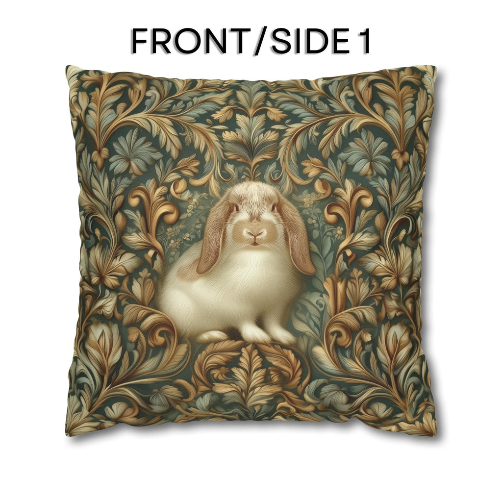 William Morris Woodland Botanical Pillow Cover: American Fuzzy Lop Rabbit