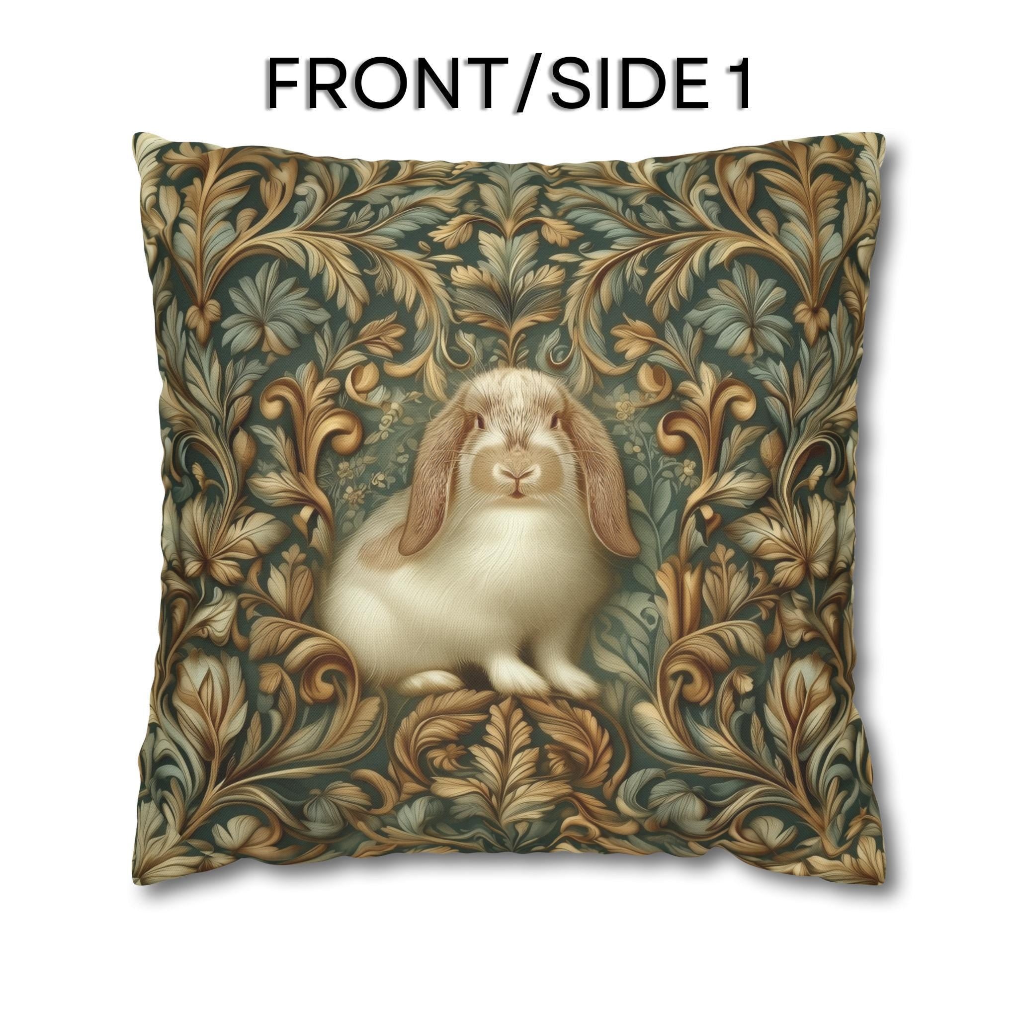 William Morris Woodland Botanical Pillow Cover: American Fuzzy Lop Rabbit