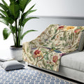 William Morris Inspired Hummingbird Fleece Throw Blanket with Elegant Floral Design