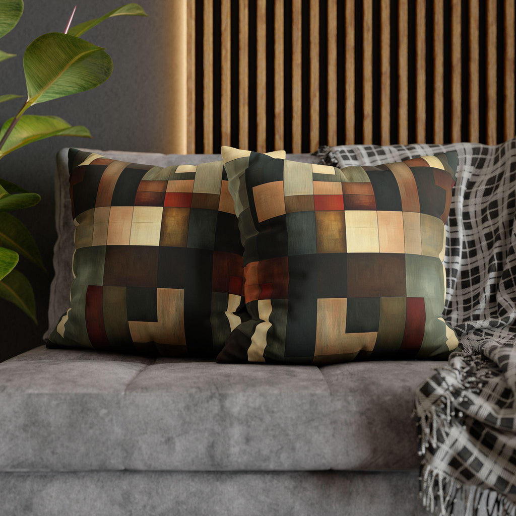 Faux Suede Geometric Pillow Cover, Earthy Abstract Design