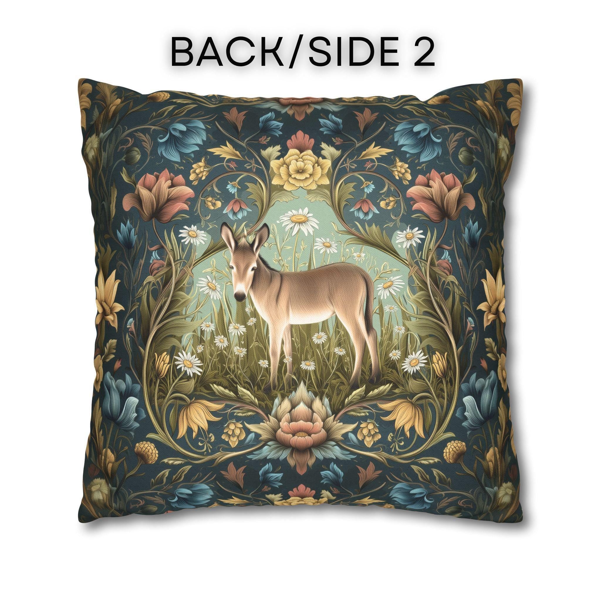 Donkey Garden Floral Pillow Cover: William Morris Inspired Botanical Meadow Decor