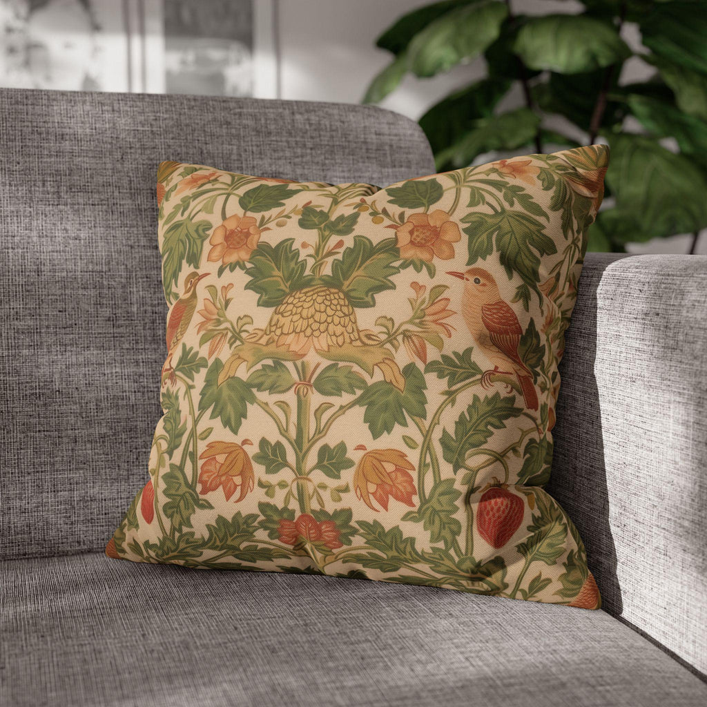 William Morris Strawberry Thief inspired Pillow Cover: Sage Terracotta Cream Pillowcase