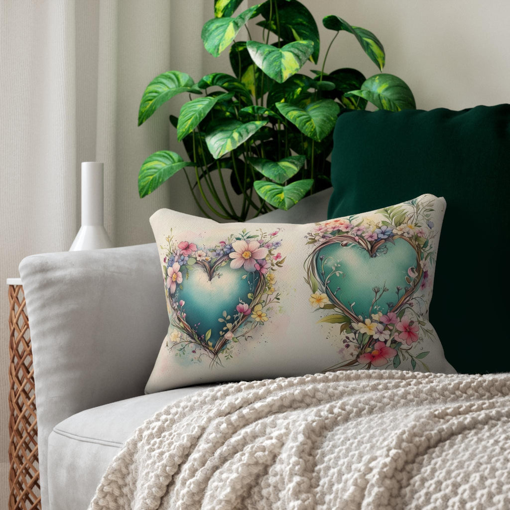 Floral Heart Wreath Lumbar Pillow: Romantic Home Decor Cushion