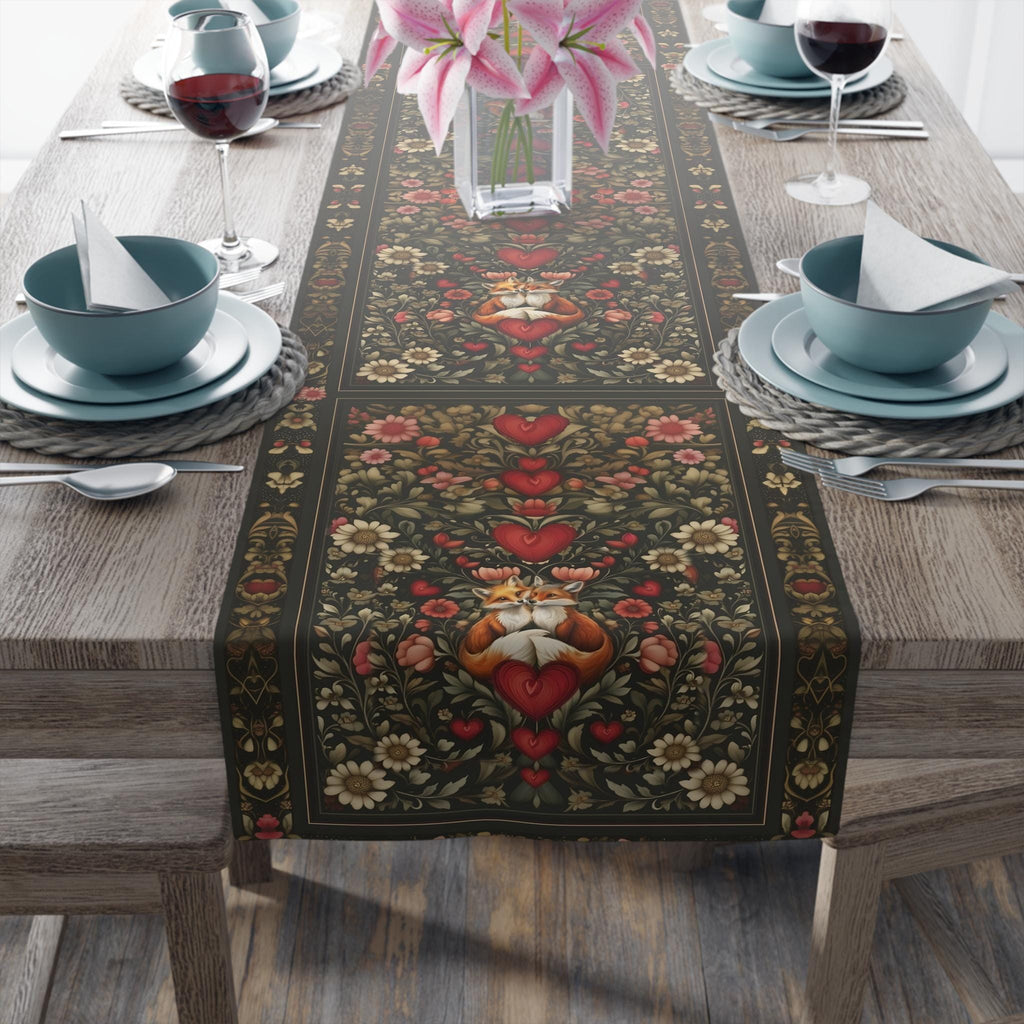 William Morris Inspired Table Runner: Fox Love Botanicals & Hearts Design