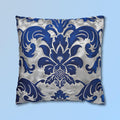 Baroque Royal Blue Floral Pillow Cover: Elegant Silver Accent