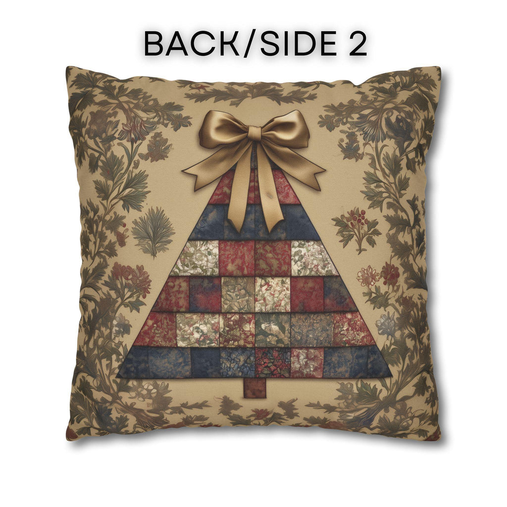 William Morris Christmas Tree Pillow Cover: Quilted Look Navy, Red & Gold Botanicals