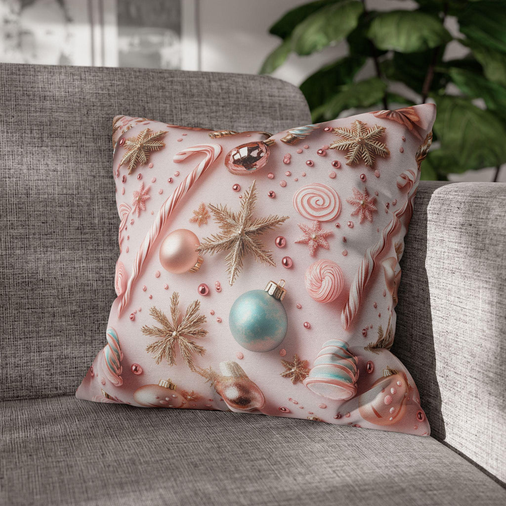 Candycore Throw Pillow Cover, Pastel Pink, Minty Blue Whimsical Christmas Holiday Decor