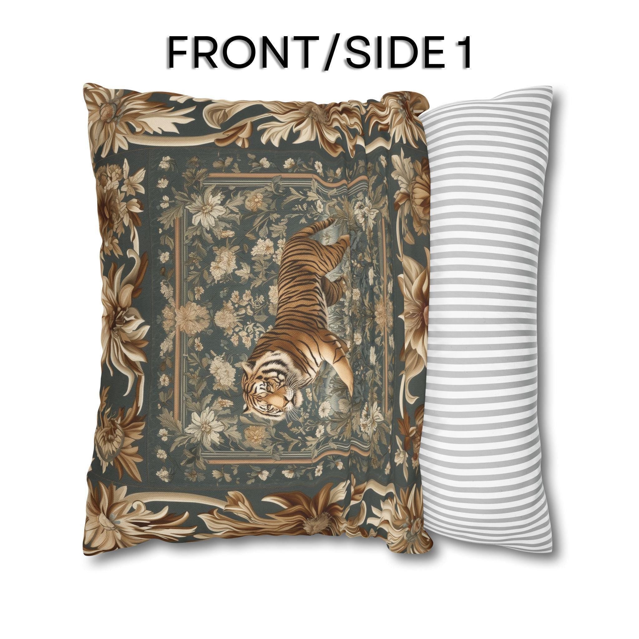 Tibetan Tiger Botanical Tapestry Pillow Cover: William Morris Inspired Garden Art