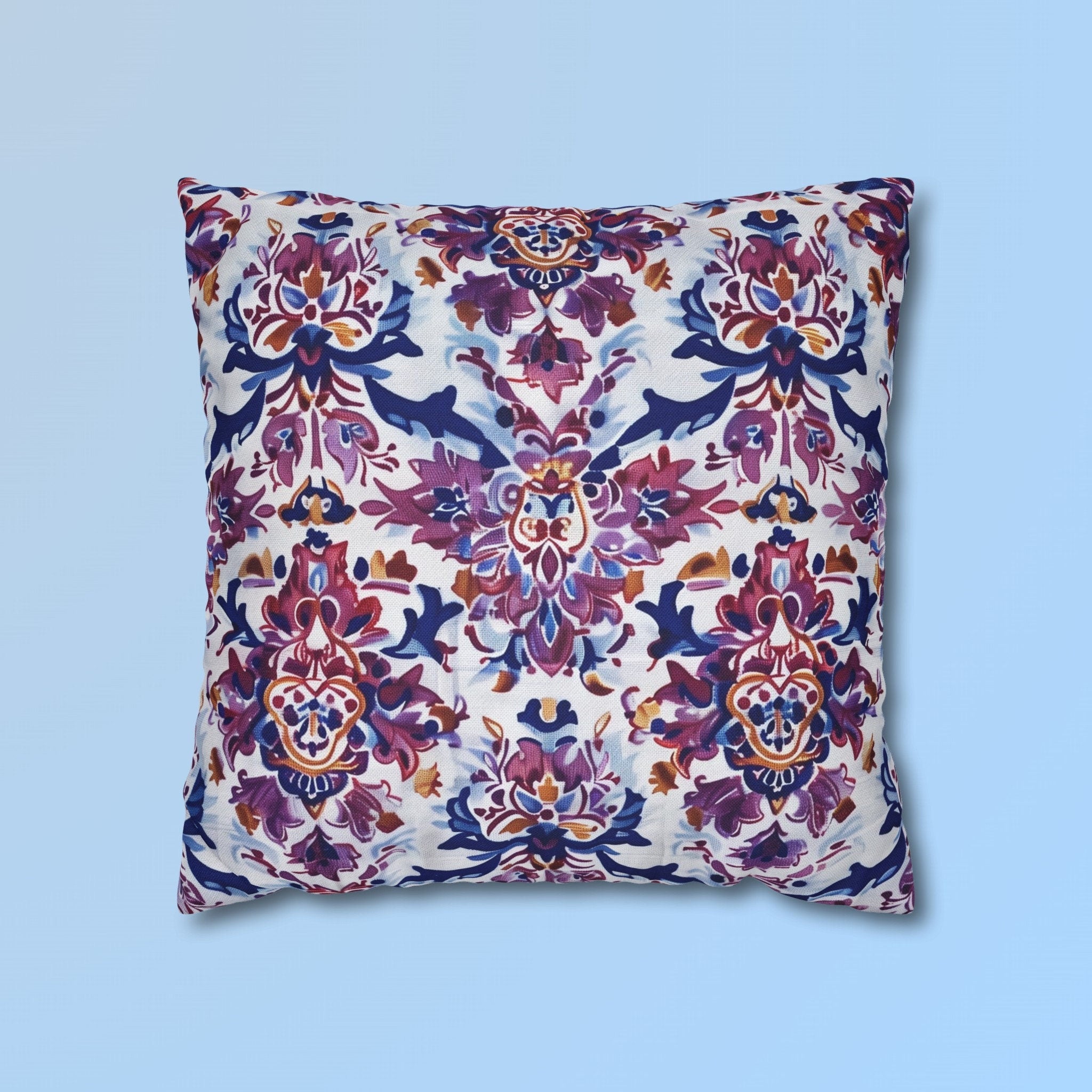 Ikat Floral Medallion Pillow Cover, Purple Blue Red Cushion