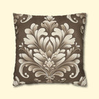 Damask Pillow Cover: Cream Beige Floral on Mocha Brown
