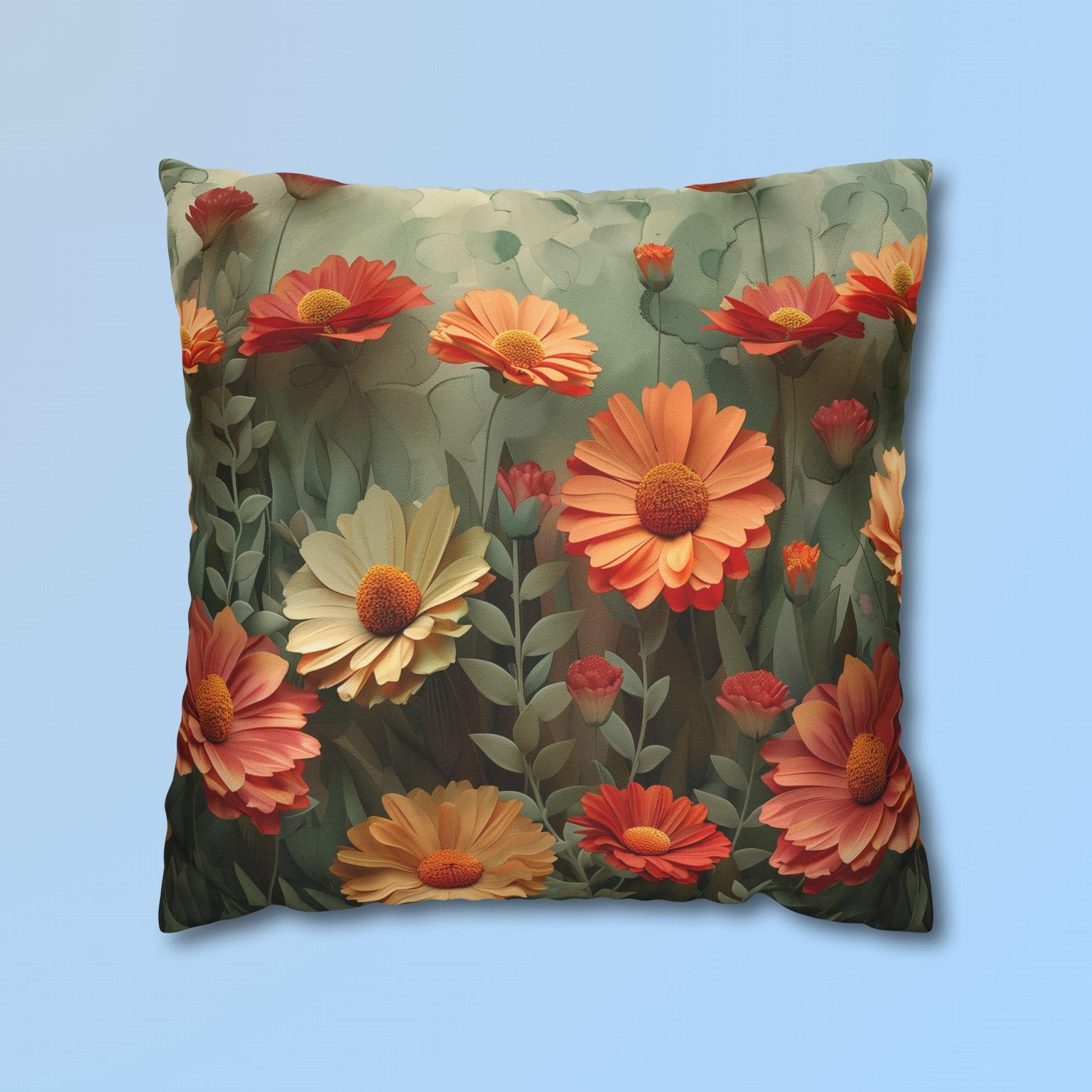 Vibrant Coneflower Floral Pillow Cover: 3D Realistic Nature-Inspired Cushion Case for Home Decor