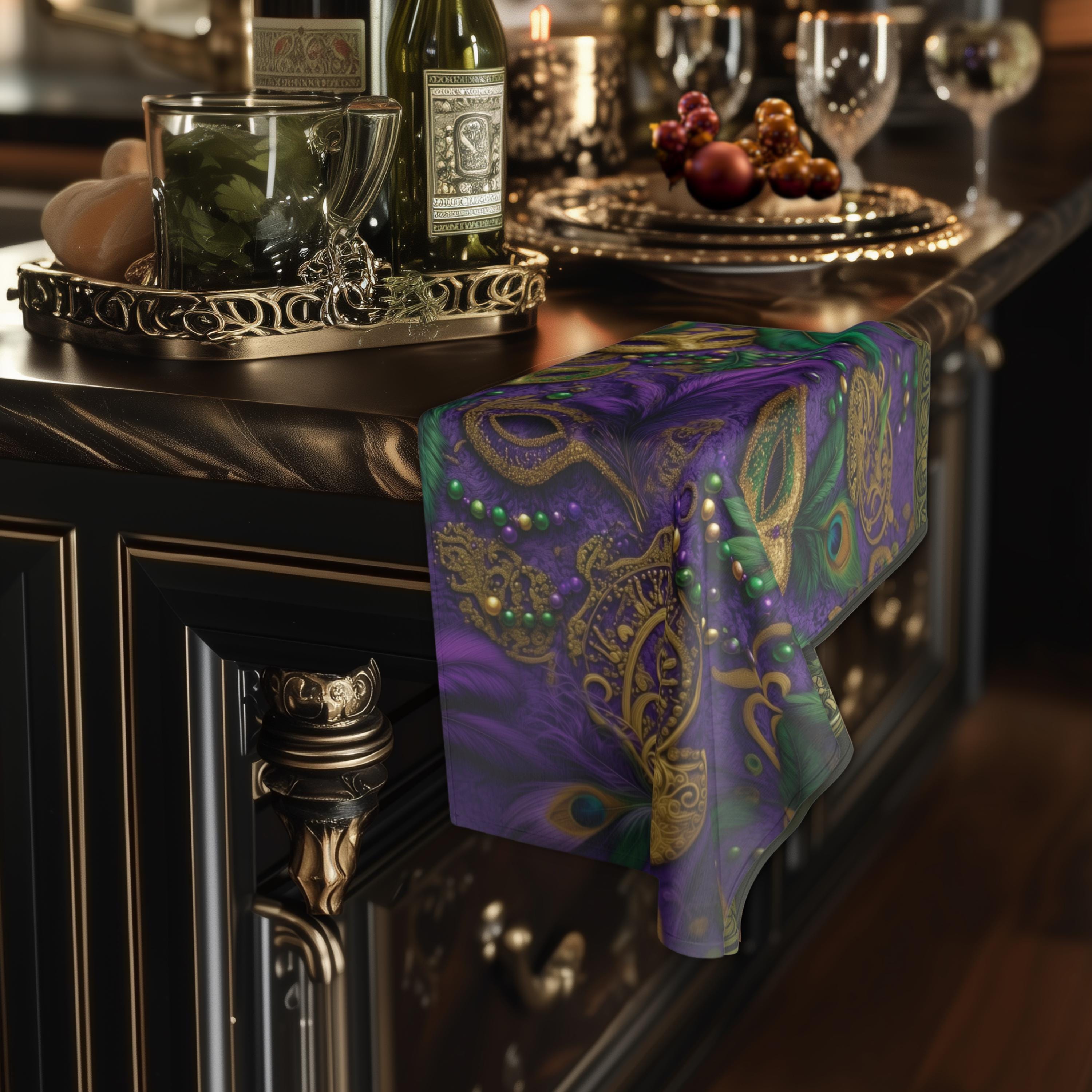 Mardi Gras Hand Towel: Elegant Vintage Inspired Decor for Kitchen or Bath