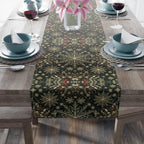 Elegant Christmas Table Runner: Gold Snowflake Poinsettia Pattern for Festive Holiday Dining Decor