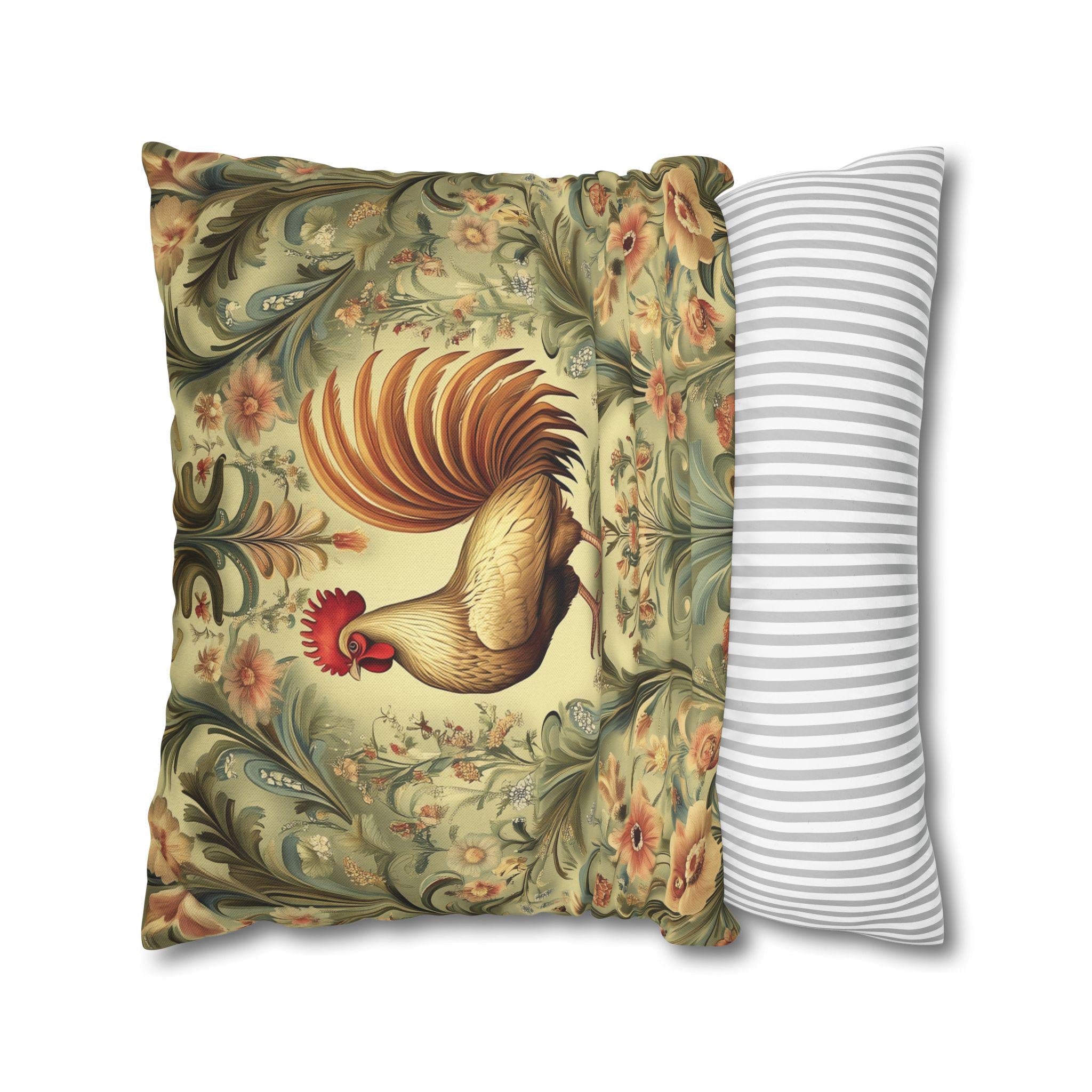 Vintage Style Rooster Farmhouse Pillowcase: Rustic Floral Botanical Cushion Cover for Country Home Decor