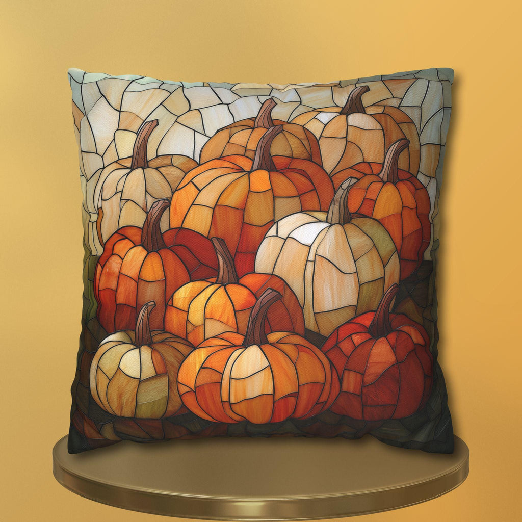 Pumpkin Mosaic Pillow Cover, Fall Decor, Stained Glass Effect