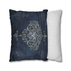 Elegant Navy Blue Damask Pillow Cover with Antique Gold Scroll Pattern - Baroque Accent Cushion