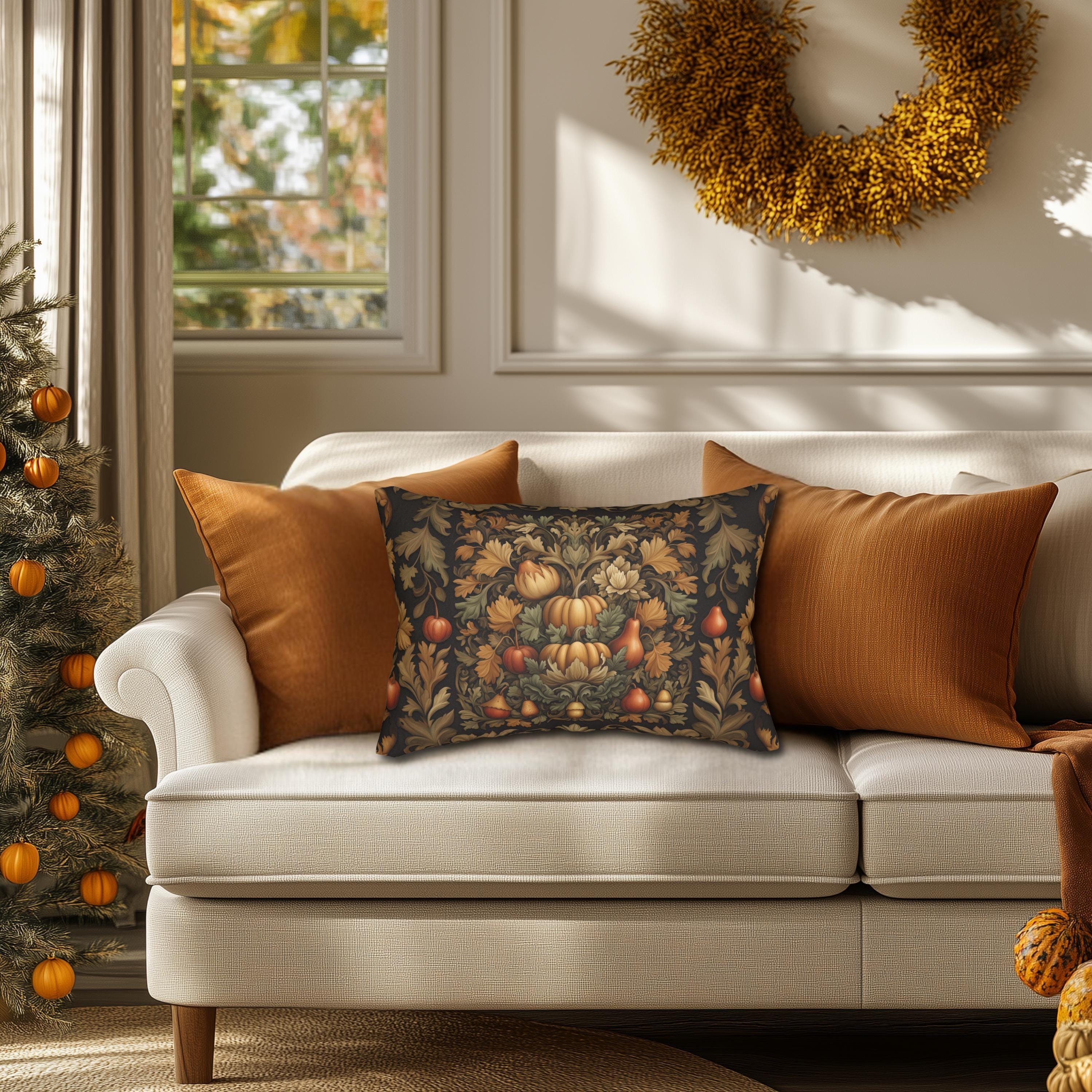 William Morris Autumn Harvest Tapestry Lumbar Pillow: Vintage Pumpkin Fall Decor Accent