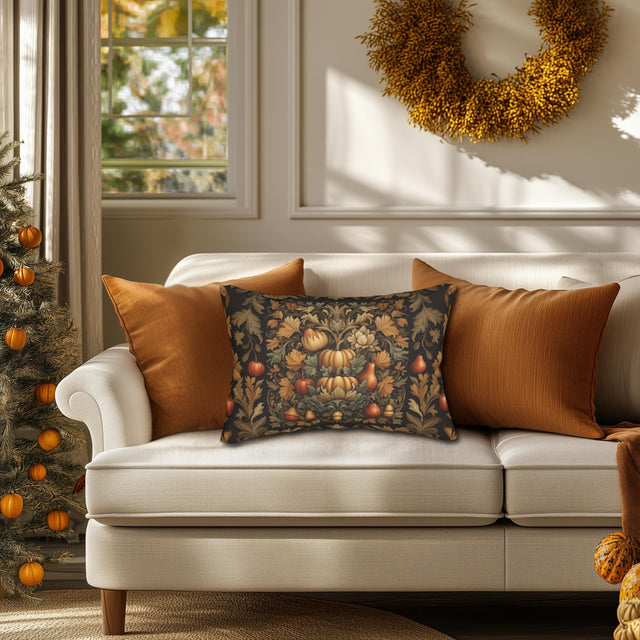 William Morris Autumn Harvest Tapestry Lumbar Pillow: Vintage Pumpkin Fall Decor Accent