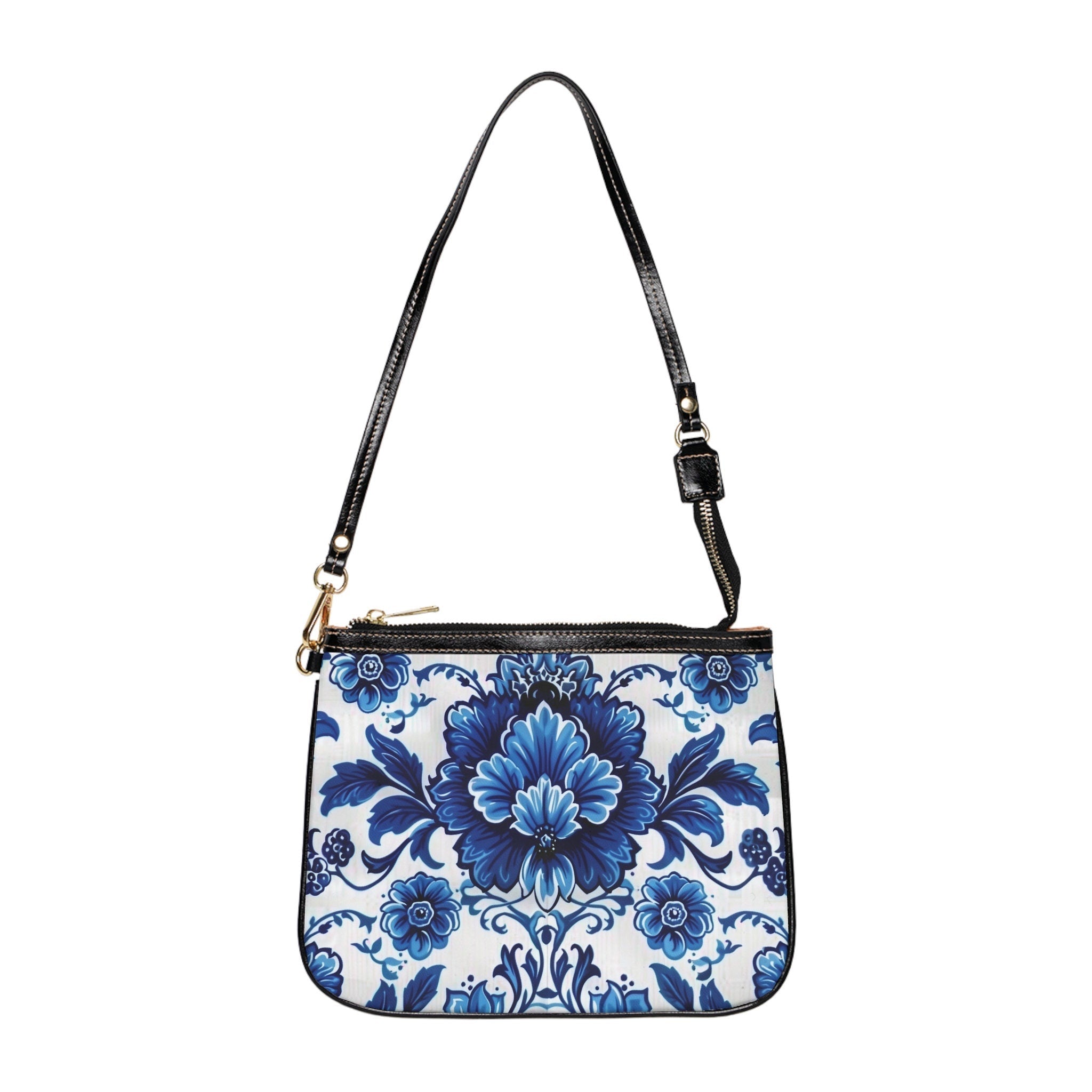 Blue Floral Porcelain Pattern Shoulder Bag: Designer Style