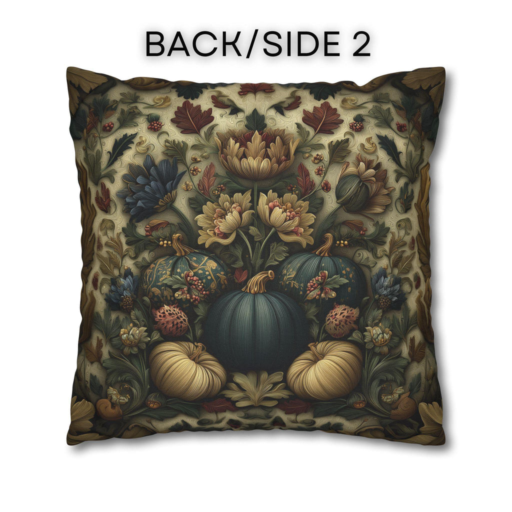 William Morris Inspired Autumn Pillow Cover: Blue Gold & Ivory Botanical Harvest Design
