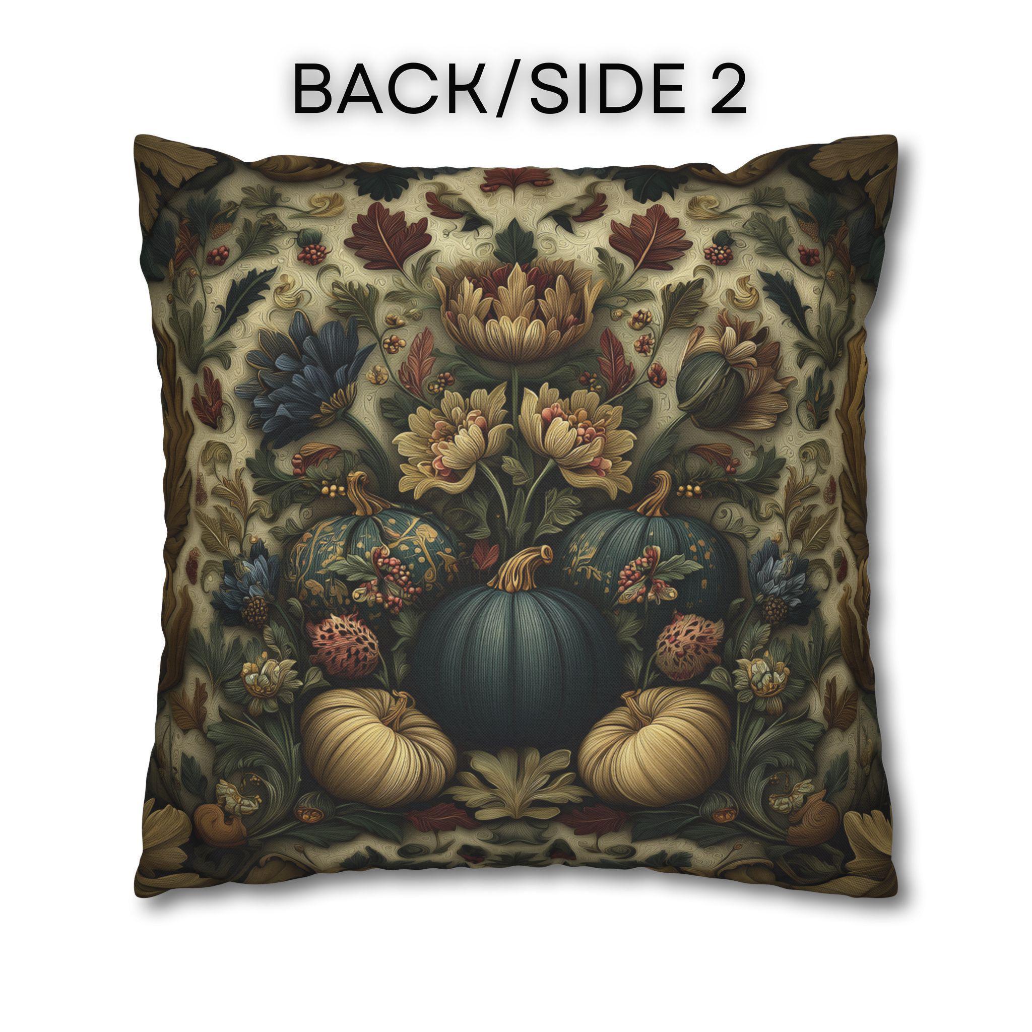 William Morris Inspired Autumn Pillow Cover: Blue Gold & Ivory Botanical Harvest Design