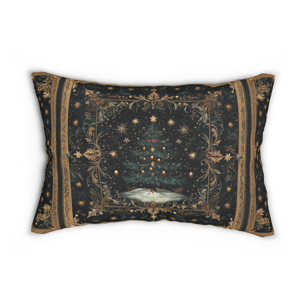 William Morris Christmas Tree Lumbar Pillow: Starry Night Holiday Decor Elegant Gold Botanical Style