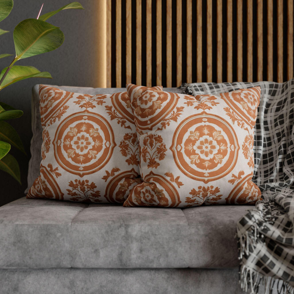 French Country Damask Pillow Cover: Terracotta Rust Vintage Style Farmhouse Accent