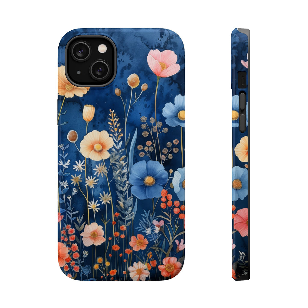 Blue Wildflower MagSafe iPhone Case: Dreamy Floral Design 14 15 16 Pro Plus Max