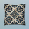 Moroccan Tile Pattern Square Pillowcase, Navy Blue Beige Geometric Design Decorative Cushion Cover