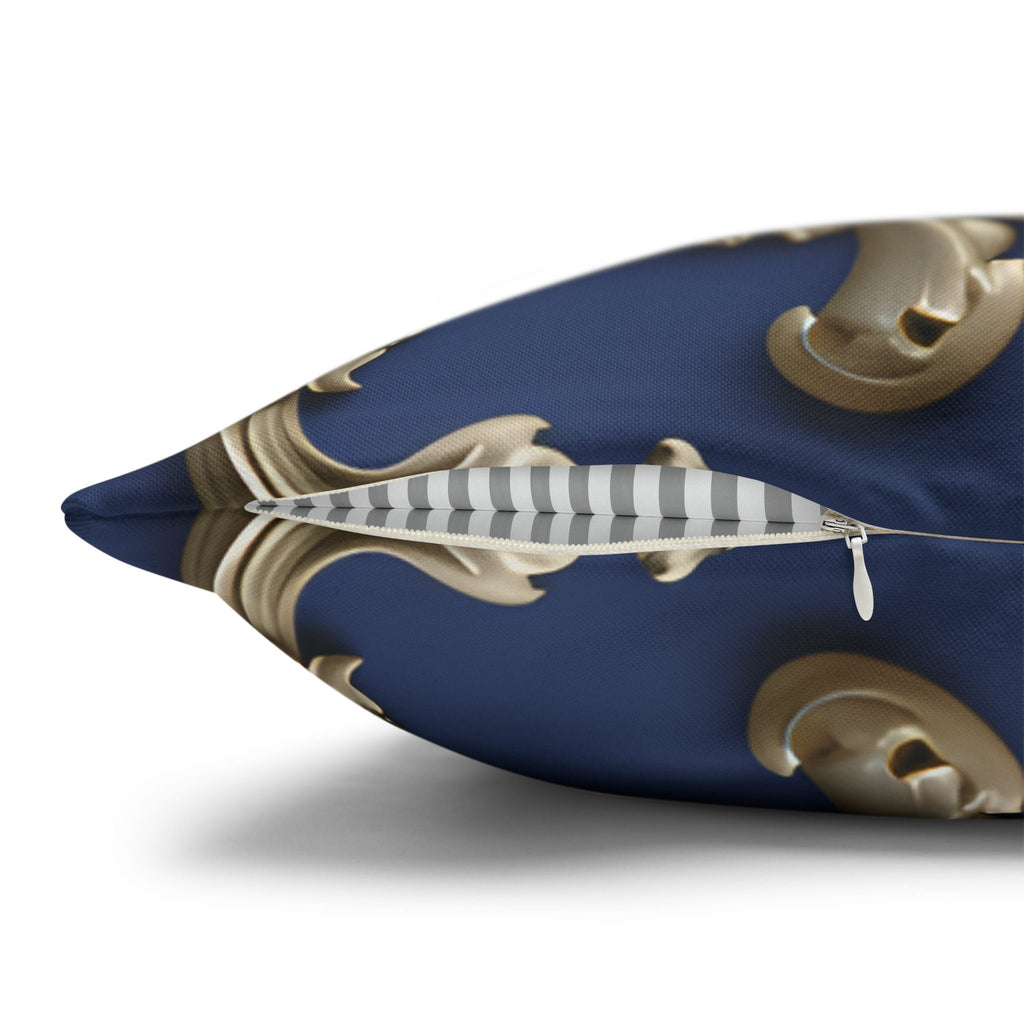 Luxurious Baroque Floral Pillow Cover: Deep Blue with Pale Gold Symmetrical Design
