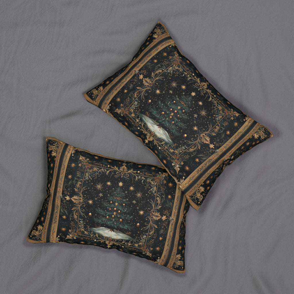 William Morris Christmas Tree Lumbar Pillow: Starry Night Holiday Decor Elegant Gold Botanical Style
