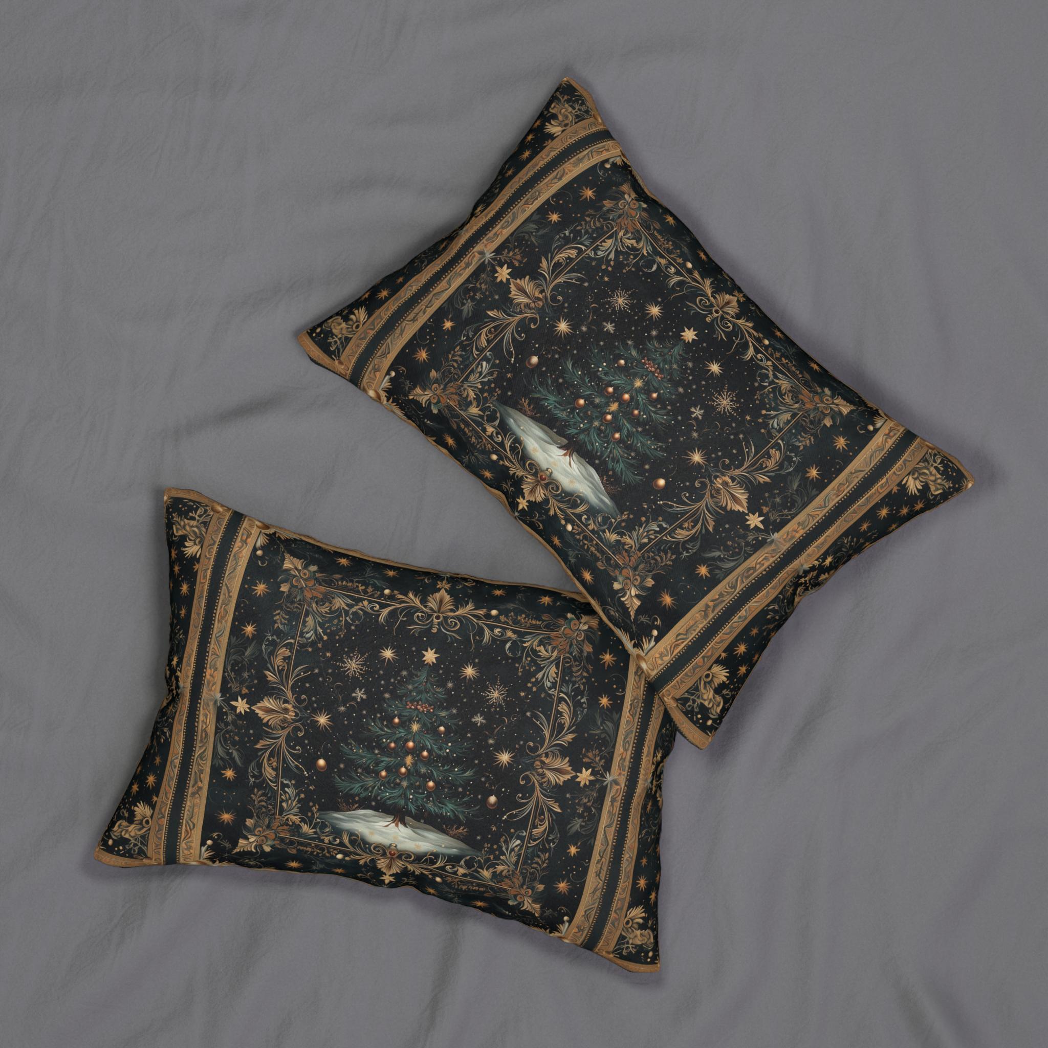 William Morris Christmas Tree Lumbar Pillow: Starry Night Holiday Decor Elegant Gold Botanical Style
