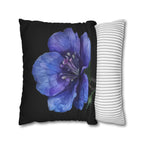 Anemone Pillow Cover: Detailed Floral Illustration, Black Background