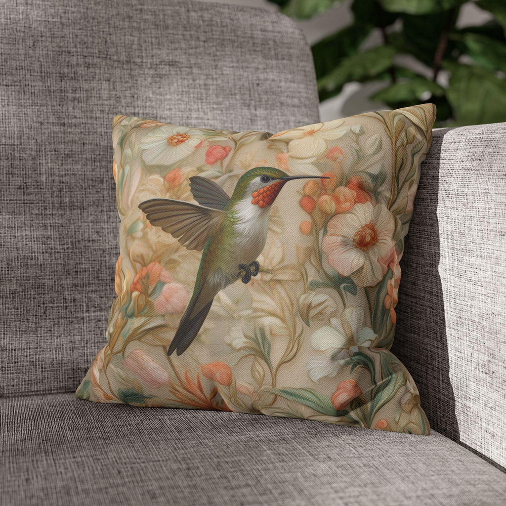 William Morris Hummingbird Pillow Cover: Peach Vintage Style Garden Cushion