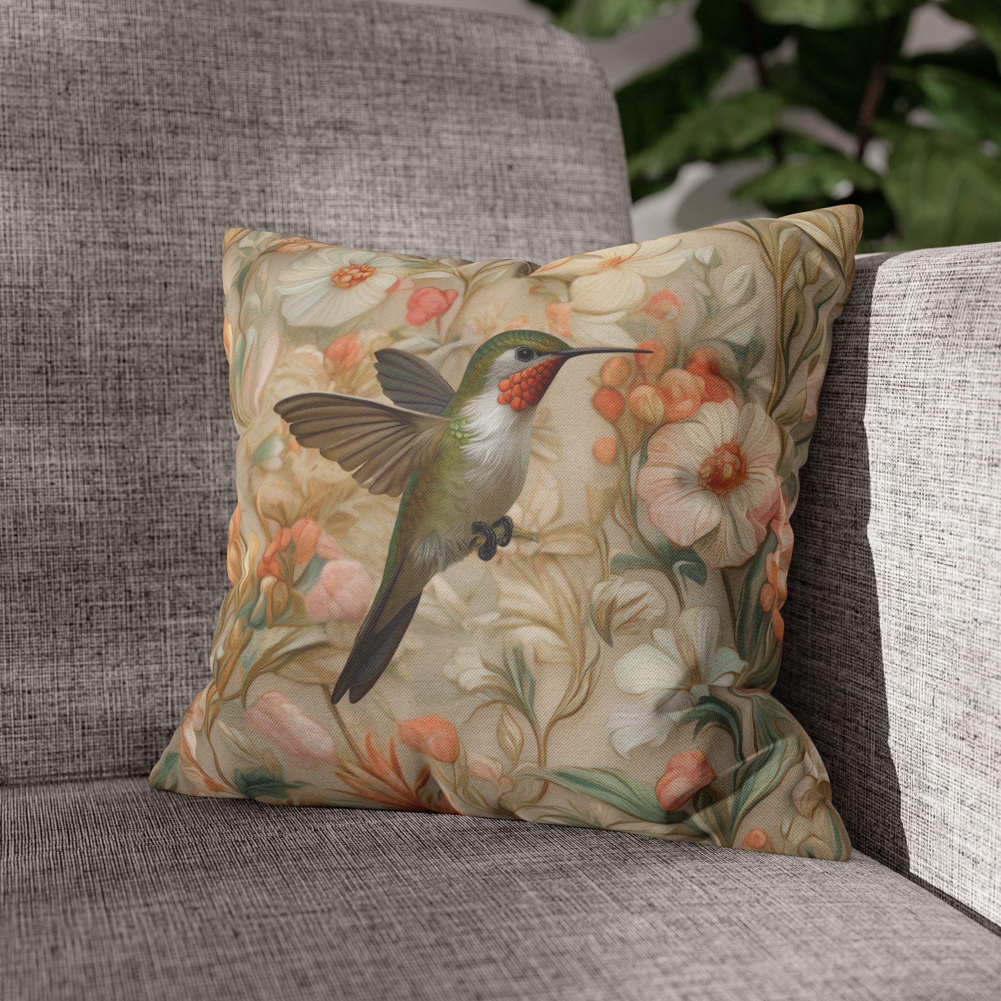 William Morris Hummingbird Pillow Cover: Peach Vintage Style Garden Cushion