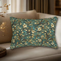 Luxurious William Morris Inspired Floral Lumbar Pillow: Green & Gold Botanical Design
