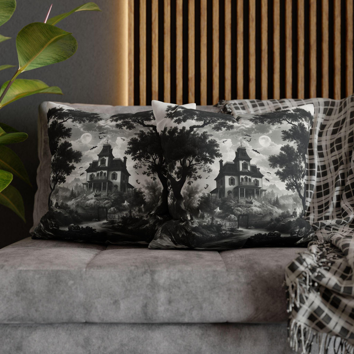 Halloween Toile Pillow Cover: Black and Cream Quietly Spooky Decor