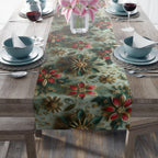 Elegant Christmas Table Runner: Snowflake & Poinsettia Holiday Decor