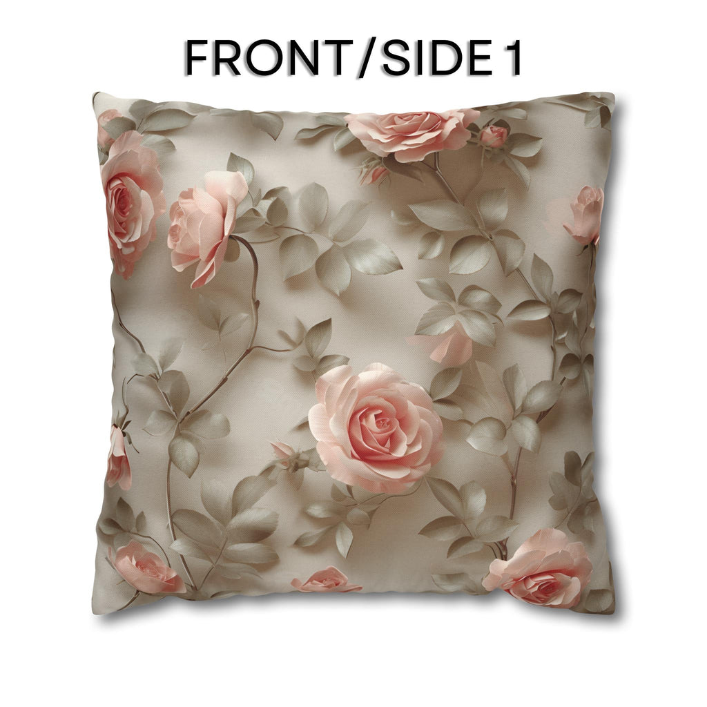 Pink Rose Throw Pillow Cover - Botanical Blush Design