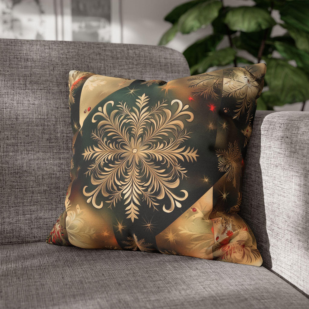 Christmas Snowflake Pillow Cover, Elegant Green and Gold Pillowcase, Luxury Home Accent