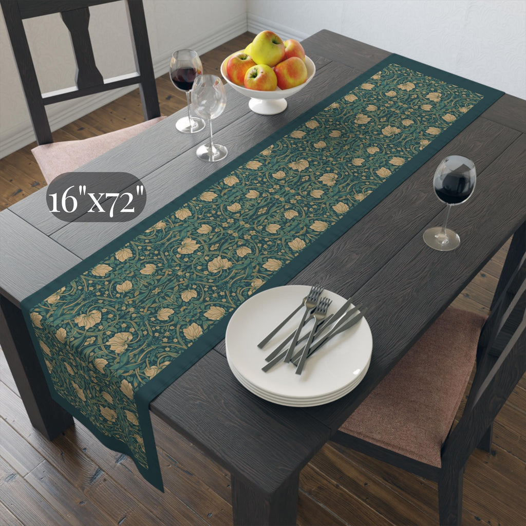 William Morris Midnight Teal Champagne Table Runner: Vintage Pimpernel Reconstructed