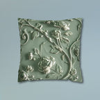 Elegant Chinoiserie Floral Pillow Cover: Sage & Teal Monochromatic Sculpted Botanical Cushion Case