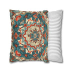 Traditional Turkish Kilim-Inspired Pillow Cover: Vibrant Teal Medallion Design Square Cushion
